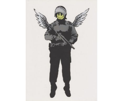 Artist: Banksy (English, b. c1973-75 | Active 1990 - Present). Title: "Flying Copper (Angel Cop) [announcement]". Medium: Ori