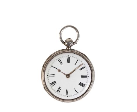 BANKS OF LONDON SILVER CASED POCKET WATCH with key wind movement, the white enamel dial with black Roman numerals and gold ha