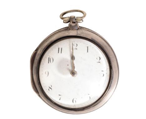 HENRY YOUNG OF SWAFFHAM SILVER PAIR CASED VERGE GENTLEMAN'S POCKET WATCH with white enamel dial, black Arabic numerals, gold 