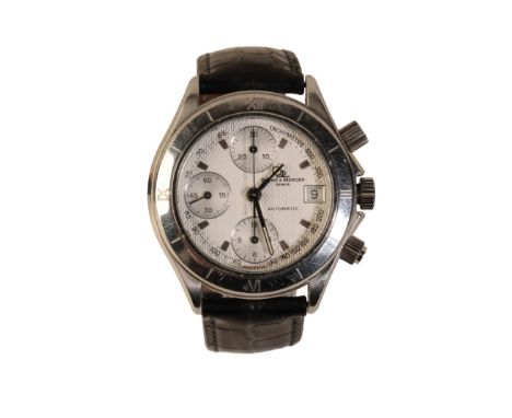 BAUME &amp; MERCIER GENTLEMAN'S STAINLESS STEEL CHRONOGRAPH WRIST WATCH, with automatic movement, the white dial with triple 