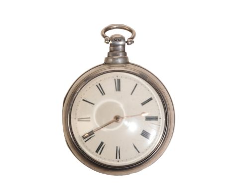 JOHN PERCIVAL OF WOOLWICH SILVER PAIR CASED VERGE GENTLEMAN'S POCKET WATCH white enamel dial, black Roman numerals, gold hand