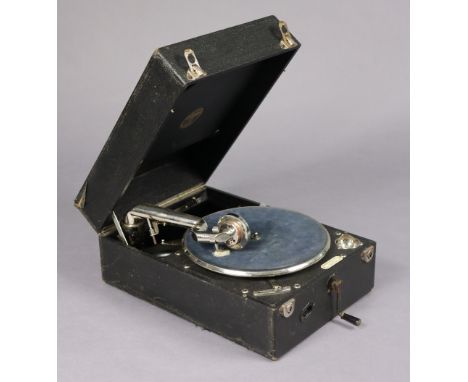 A Columbia portable gramophone in black fibre-covered case; &amp; twenty-one various records.