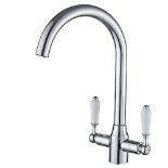 RRP £48.98 Heable Kitchen Mixer Tap White Ceramic Dual Lever Monobloc