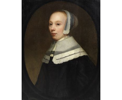 Attributed to Godaert Kamper (Düsseldorf 1614-1679 Leyden)Portrait of a lady, half-length, within a painted stone oval oil on