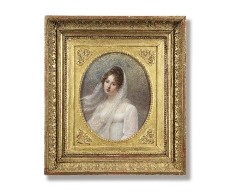 French School, 1815Portrait of a lady, half-length, in a white dress and headdress indistinctly signed and dated 'J d* D**y/ 