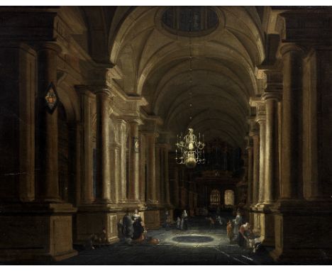 Antonie de Lorme (Tournai 1610-1673 Rotterdam)A church interior with elegant figures oil on panel 66 x 83.9cm (26 x 33 1/16in