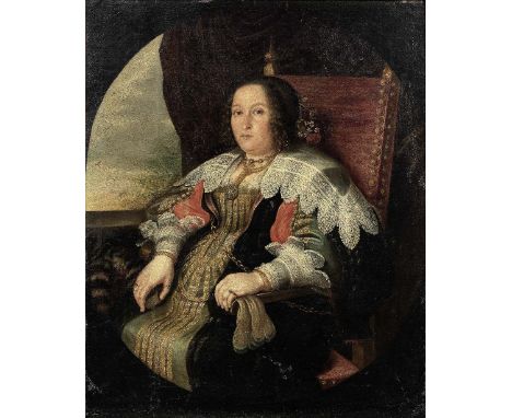Follower of Carlo Ceresa (San Giovanni Bianco 1609-1679 Bergamo)Portrait of a lady, three-quarter-length, seated before a lan