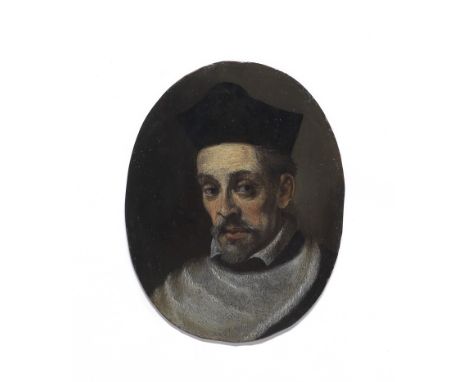 Spanish School, 17th CenturyPortrait of a cleric, bust-length oil on copper, oval11.1 x 7.9cm (4 3/8 x 3 1/8in).unframedFor f