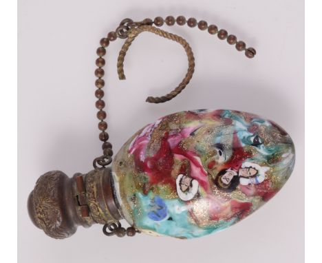 A Venetian glass scent bottle in the style of Bigaglia-Franchini with portrait canes, 7cm.   Condition report:  Top loose, al