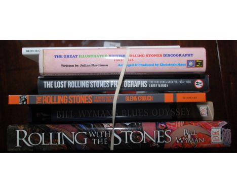 A bundle of Rolling Stones related books including " Gus and Me" by Keith Richards.