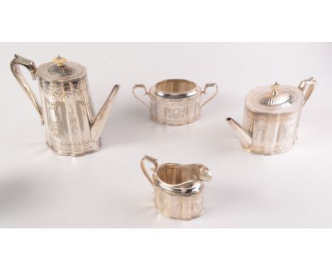 A Victorian oval engraved, four piece tea and coffee service.
