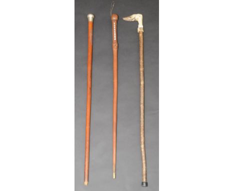 A malacca walking cane, the silver top monogrammed C.L and inscribed '23 Palace Court', London 1922 hallmarks, height 87cm, a