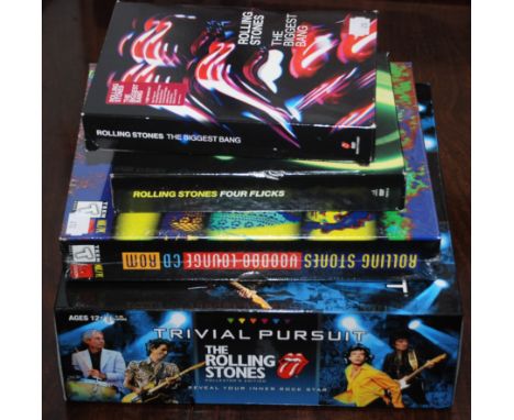 The Rolling Stones, Trivial Pursuit game, Voodoo Lounge CD Rom and two boxed four CD boxed albums.