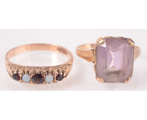 A 9ct gold Victorian style ring and a 9ct gold ring set amethyst. 