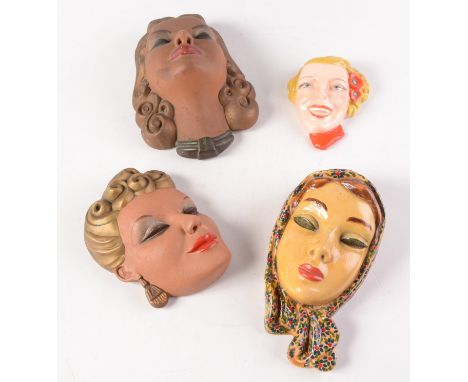 Three plaster portrait masks of ladies, entitled 'Leandra', 'Loretta' and one unmarked, together with a similar Czechoslovaki