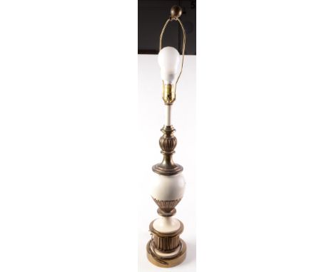 A gilt metal and white painted table lamp, height 93cm.