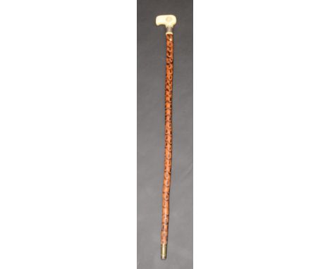 A 19th century Anglo Indian walking stick, the ivory handle above a chased silver collar named J. Richards, length 89cm.    C