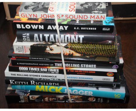 A bundle of Rolling Stones related books including "In the Beginning" by Bent Rej.