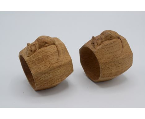 Two oak Mouseman napkin rings, by Robert Thompson of Kilburn, diameter 5cm.