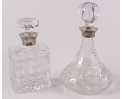 A post war silver mounted ship's decanter by Mappin & Webb, together with a silver mounted spirit decanter also by Mappin & W