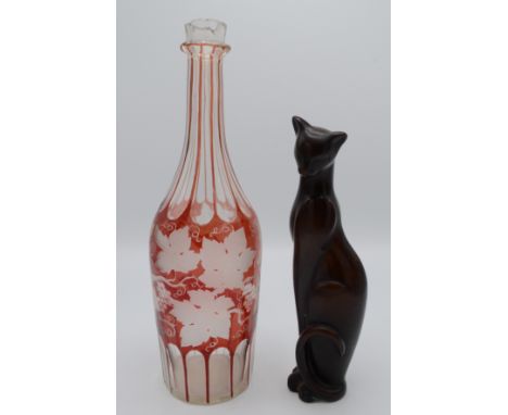 Miscellaneous glassware, including an ale glass, height 10cm and a cranberry flashed decanter, height 29.5cm and a bronzed fi