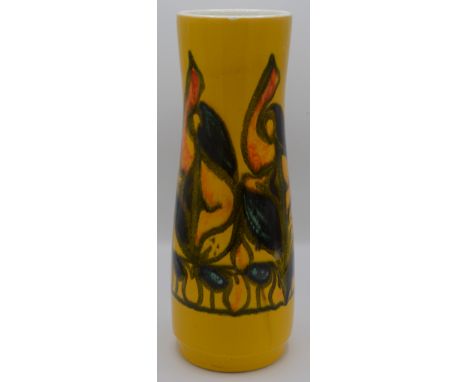 A large Poole Pottery vase, the yellow ground with abstract designs, No.85, height 40.5cm.