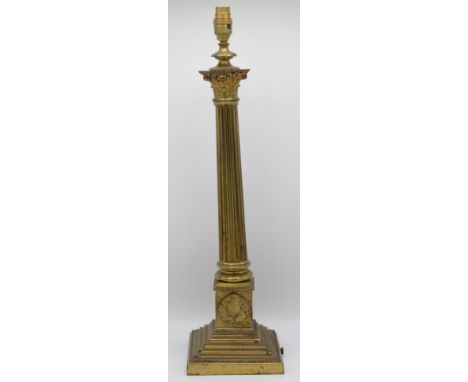 A Victorian brass Corinthian column, stepped lamp base, total height 61.5cm.   Condition report:  No wiring. Condition commen