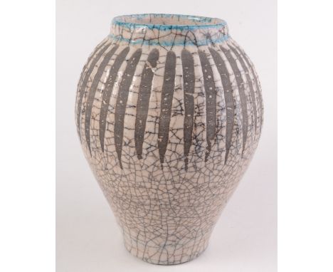 A Simon Leach Studio Pottery baluster vase, crackle glaze decoration, potter's mark to base, height 29cm.
