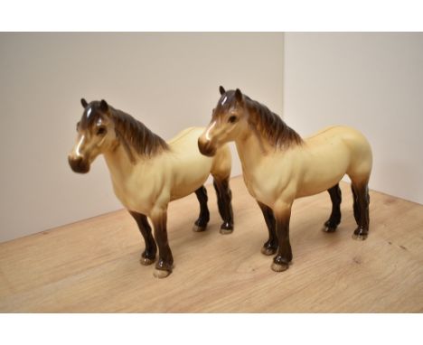 Two Beswick Pottery Highland Pony studies, number 1644 designed by Arthur Gredington in dun gloss, 18cm