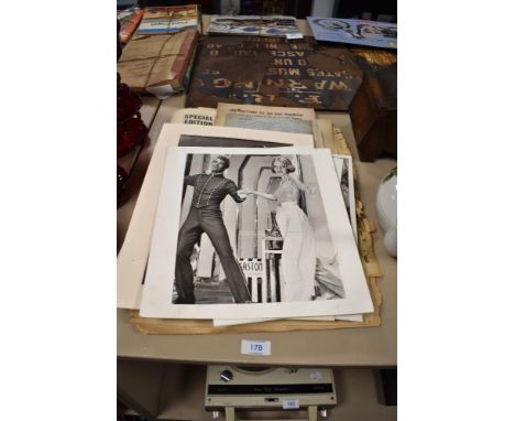 An assortment of ephemera, comprising; prints of film interest including Hollywood, a British Army identity card, facsimile A