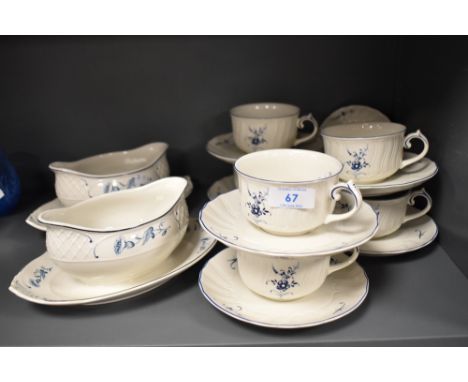 A small quantity of Villeroy &amp; Boch Vieux Luxembourg tableware, to comprise teacups, saucers, and Val Bleu sauce boats