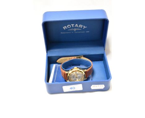 A gentleman's Rotary 21 jewel automatic wristwatch with leather strap, personally engraved to the rear, with blue box