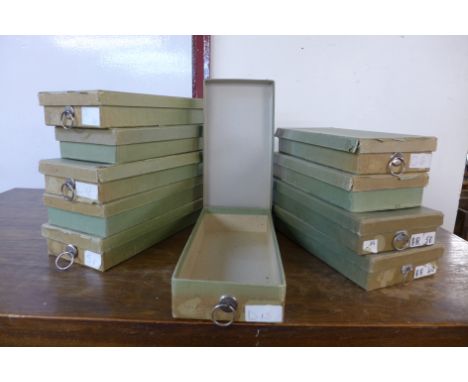 Ten vintage haberdashery button boxes