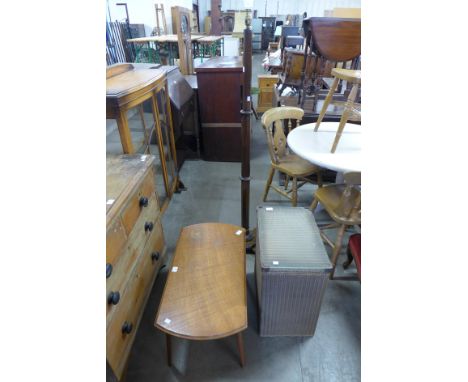 A Lloyd Loom ottoman, oak standard lamp and a David Joel coffee table