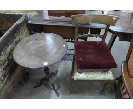 A George III mahogany circular tripod table, a William IV dining chair and Victorian stool