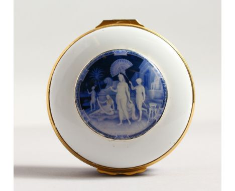 AN ENAMEL CIRCULAR PILL BOX.