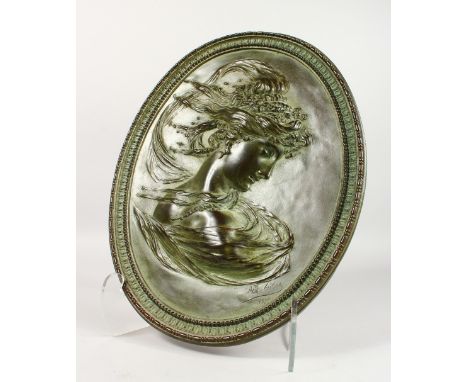 A. D. K. SAIBAS (19TH CENTURY). A GOOD OVAL PLAQUE portrait head and shoulders of a young lady. Signed and dated 1870. 16ins 