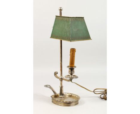 A STUDENT'S TOLEWARE AND SILVERED LAMP. 18ins high.