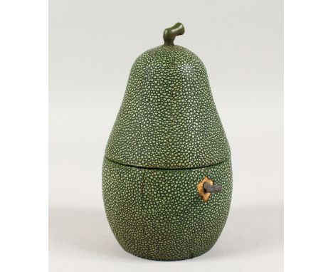A FAUX-SHAGREEN PEAR-SHAPED TEA CADDY. 7ins high.