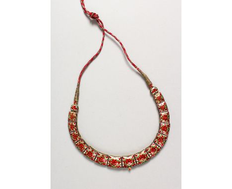 A SUPERB 18CT GOLD DIAMOND AND&nbsp;ENAMEL&nbsp; NECKLACE set with seventeen various sized diamonds.