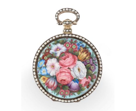 Bovet Fleurier, a silver gilt, enamel and pearl-set open face centre seconds duplex watch,&nbsp;C.1840,Signed and engraved si