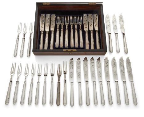 A set of Victorian silver fish knives and forks,&nbsp;London, 1875, Francis Higgins II,The set comprising: eighteen fish fork