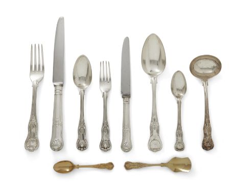 A harlequin part set of King's pattern silver flatware, Various dates and makers, The set comprising: 12 tablespoons includin