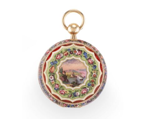 Pierre Latreille, a very fine gold and enamel open face pair case cylinder watch, made for the Turkish market,C.1840,Cylinder