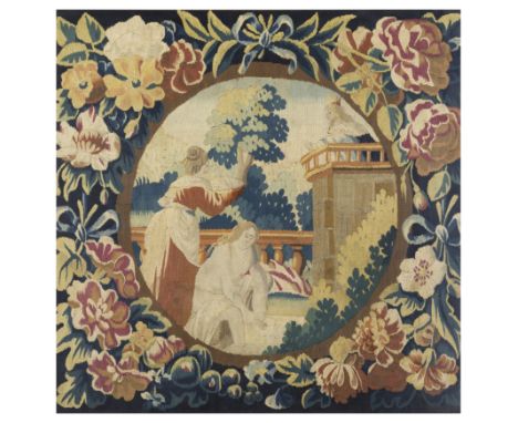 A North European biblical tapestry panel, Possibly Dutch, c.1700,Woven in wools and silks, the circular roundel depicting Kin