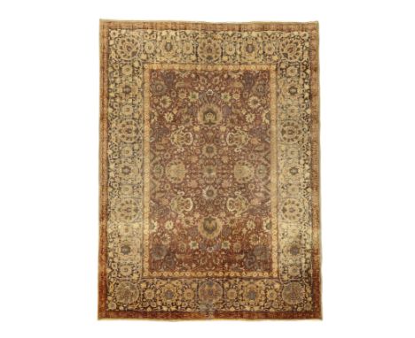 A Turkish silk and metal thread Koum Kapi rug, First quarter 20th century,  The central field with floral and bird motifs, co