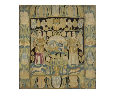 A North German biblical tapestry panel, Possibly Hamburg, first half 17th century,  Woven in wools and silks, with Samson and