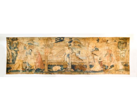 A North Italian dorsal tapestry depicting an allegory of Fortitude, Probably Mantua, dated 1528,  The central field with the 