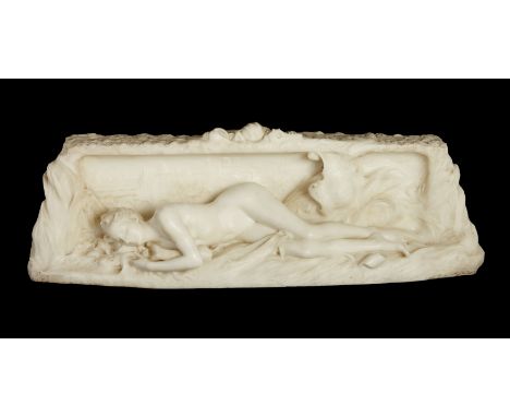After Denys Pierre Puech, French, 1854-1942, a French marble group entitled ‘La Seine’, Dated 1902, The recumbent nymph depic