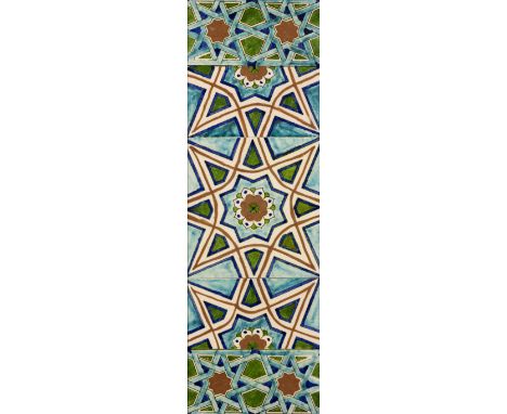A large rectangular framed polychrome geometric pottery tile panel, Turkey, 20th century, Formed of three tiles, with a tesse
